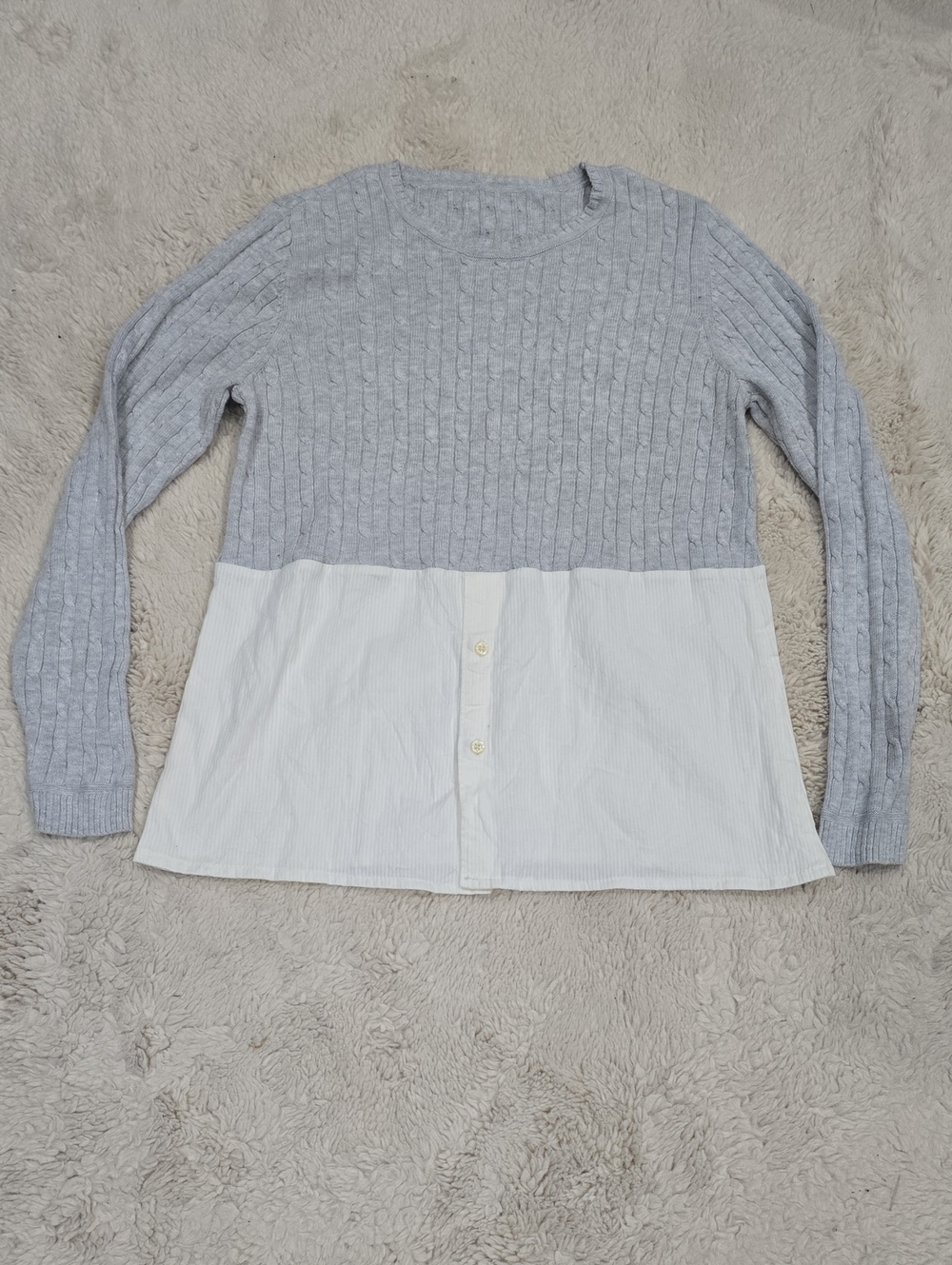 Grey Cable-Knit Layered Hem Women's Top